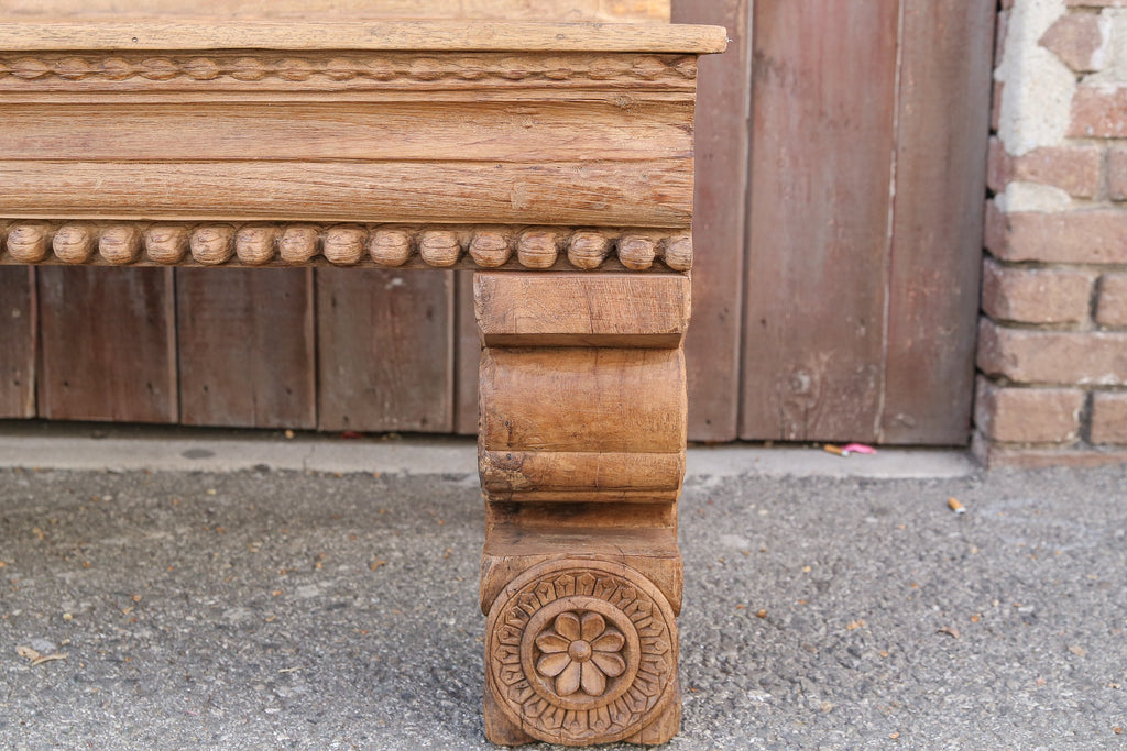 Long Antique Architectural Carved Bench