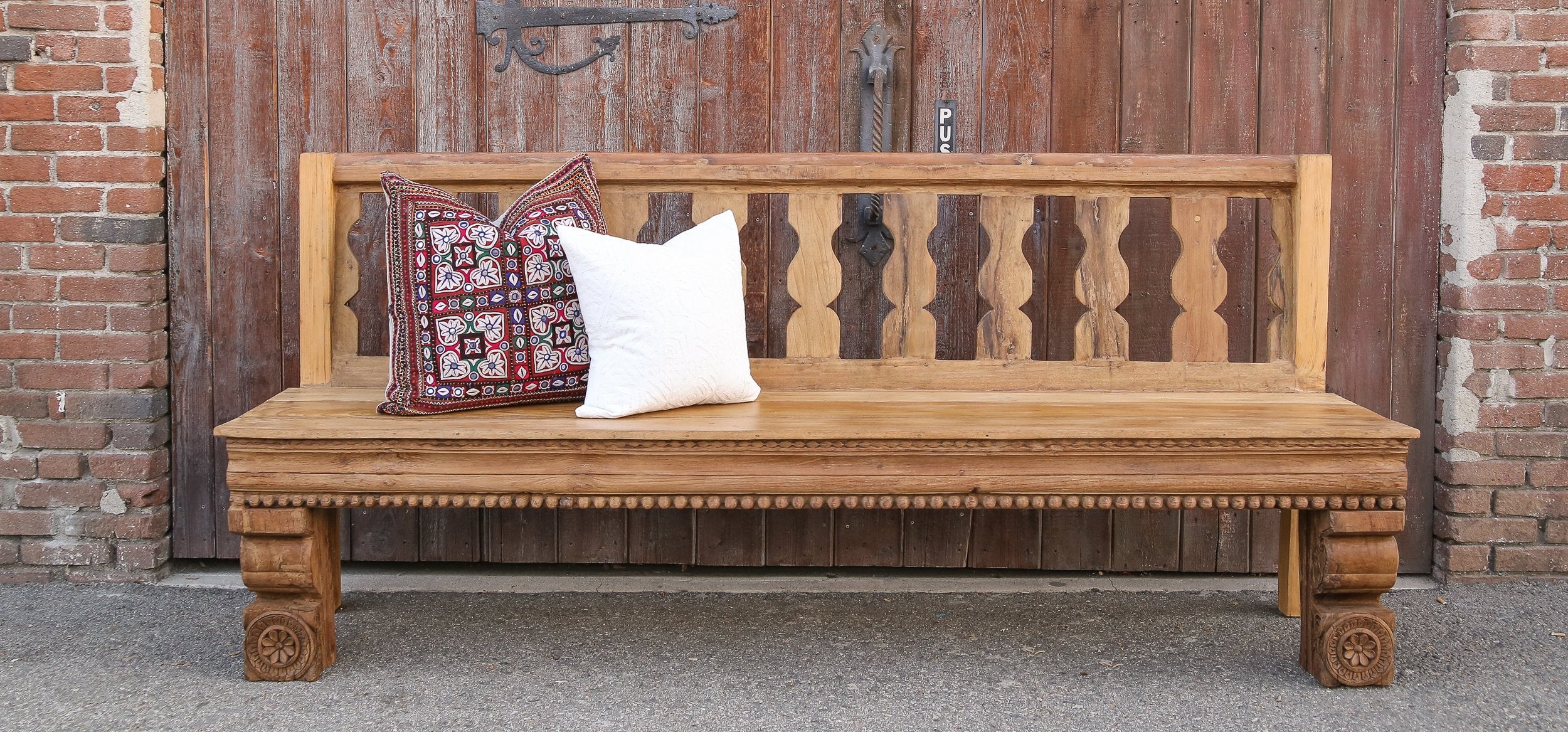 Long Antique Architectural Carved Bench