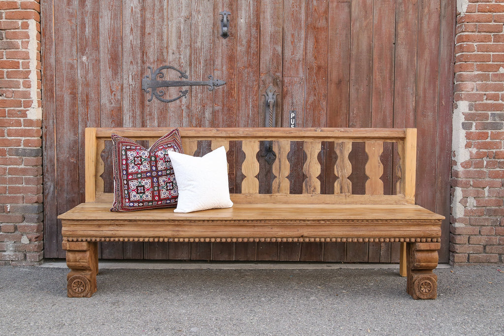 Long Antique Architectural Carved Bench