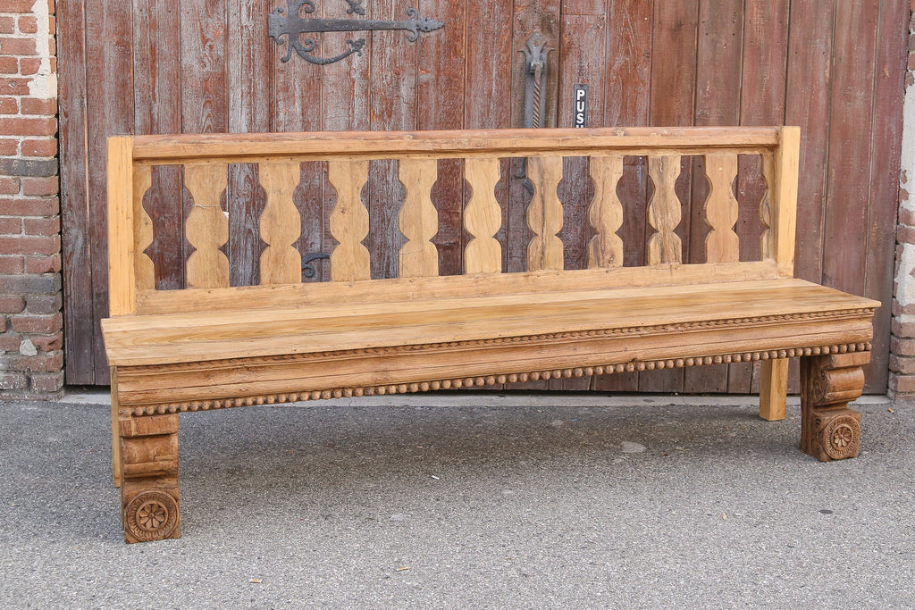 Long Antique Architectural Carved Bench
