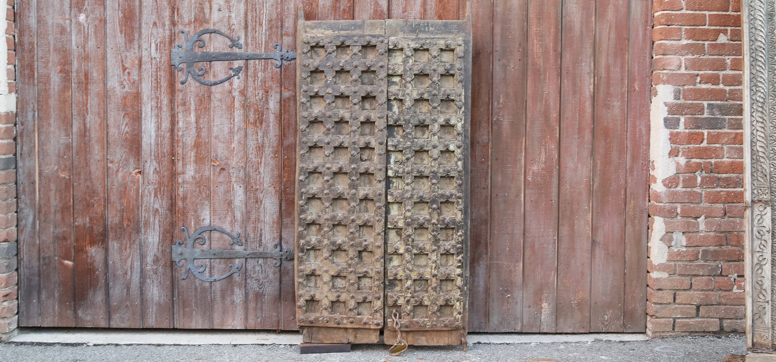 19th Century Mewar Teak Nailhead Double Door