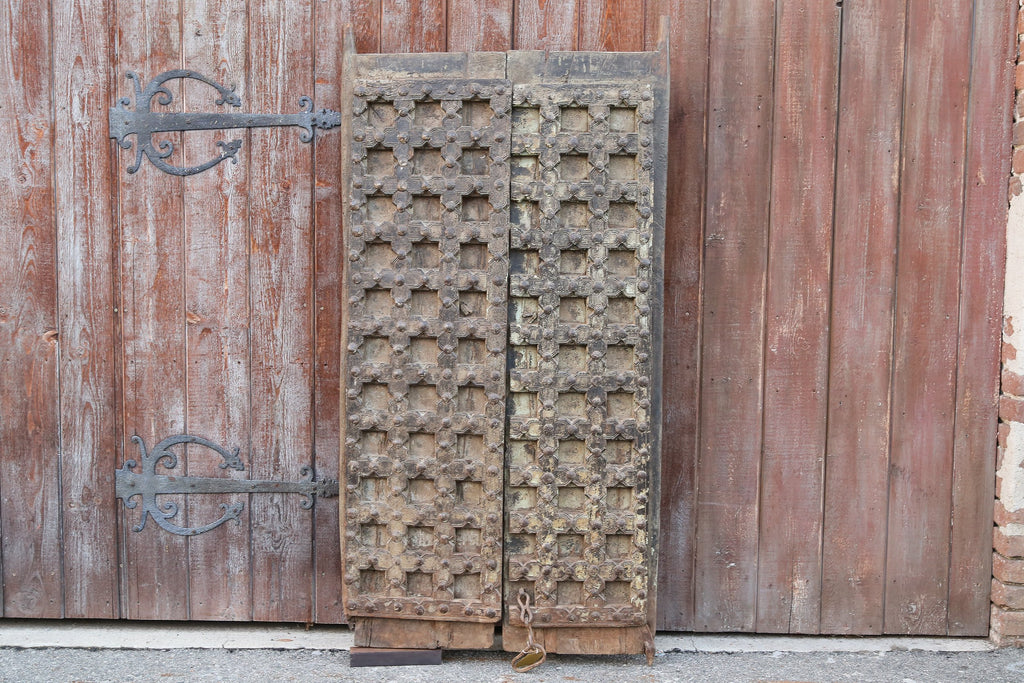 19th Century Mewar Teak Nailhead Double Door