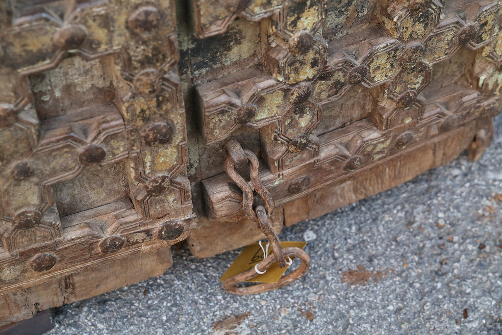 19th Century Mewar Teak Nailhead Double Door