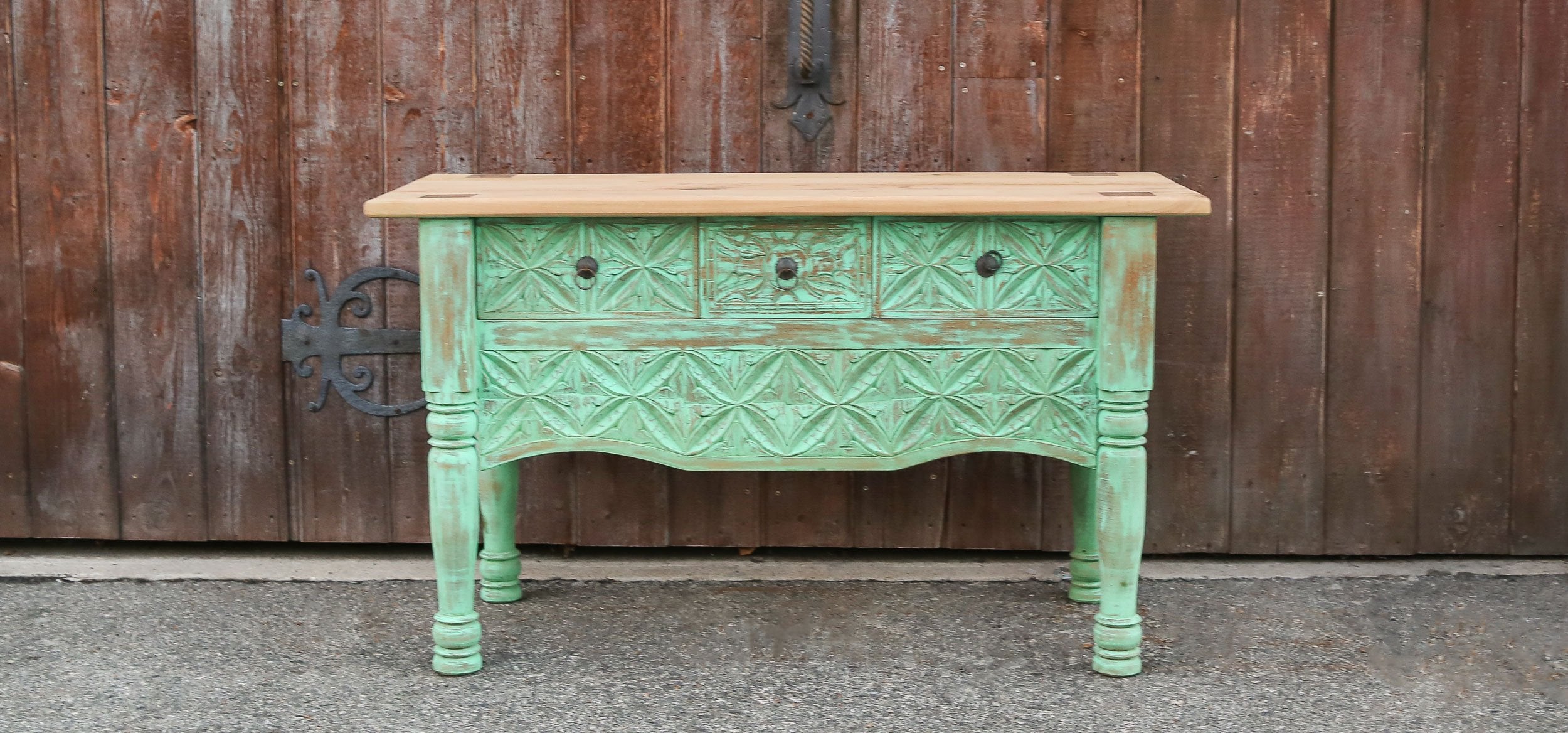 Carved Nahuala Sea Green Console