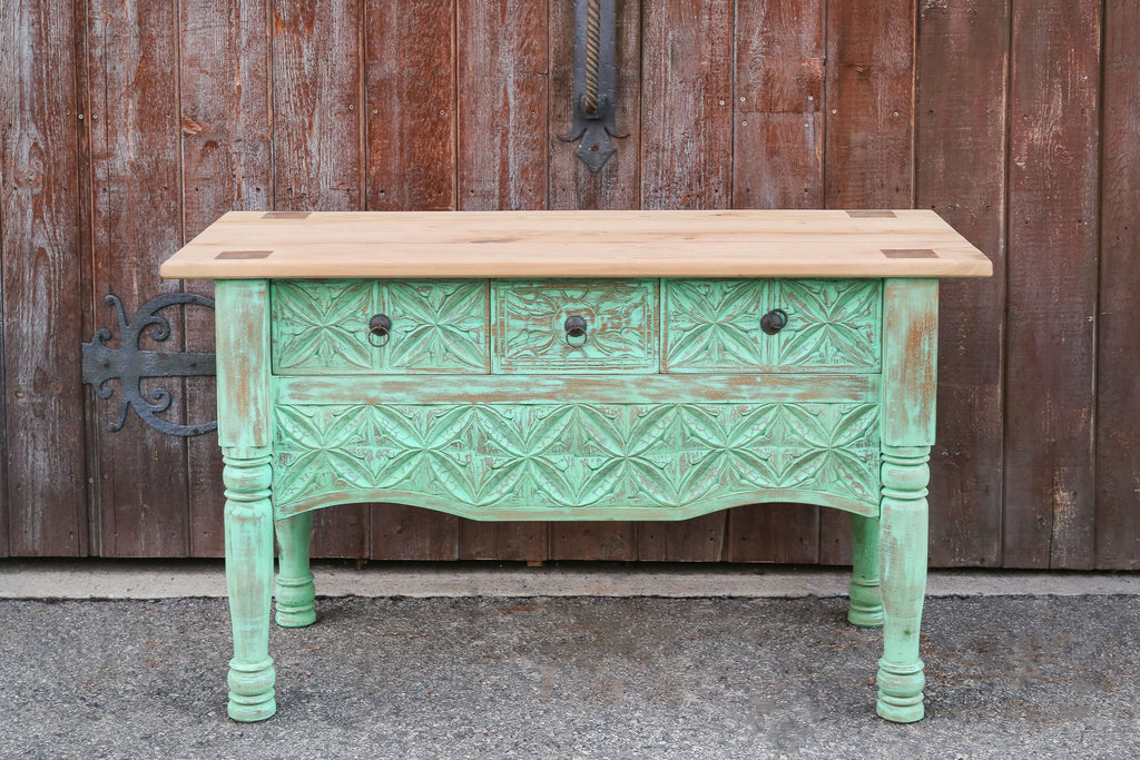 Carved Nahuala Sea Green Console