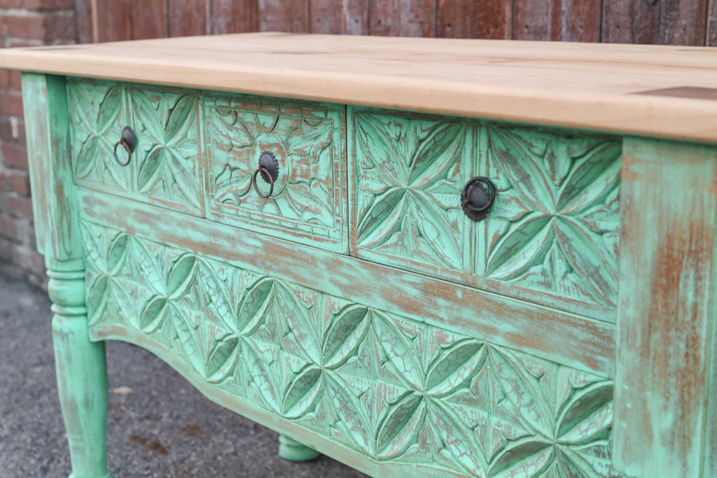 Carved Nahuala Sea Green Console