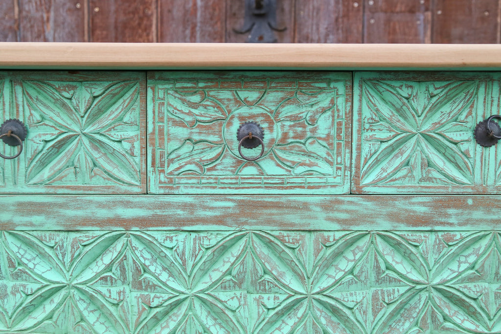 Carved Nahuala Sea Green Console