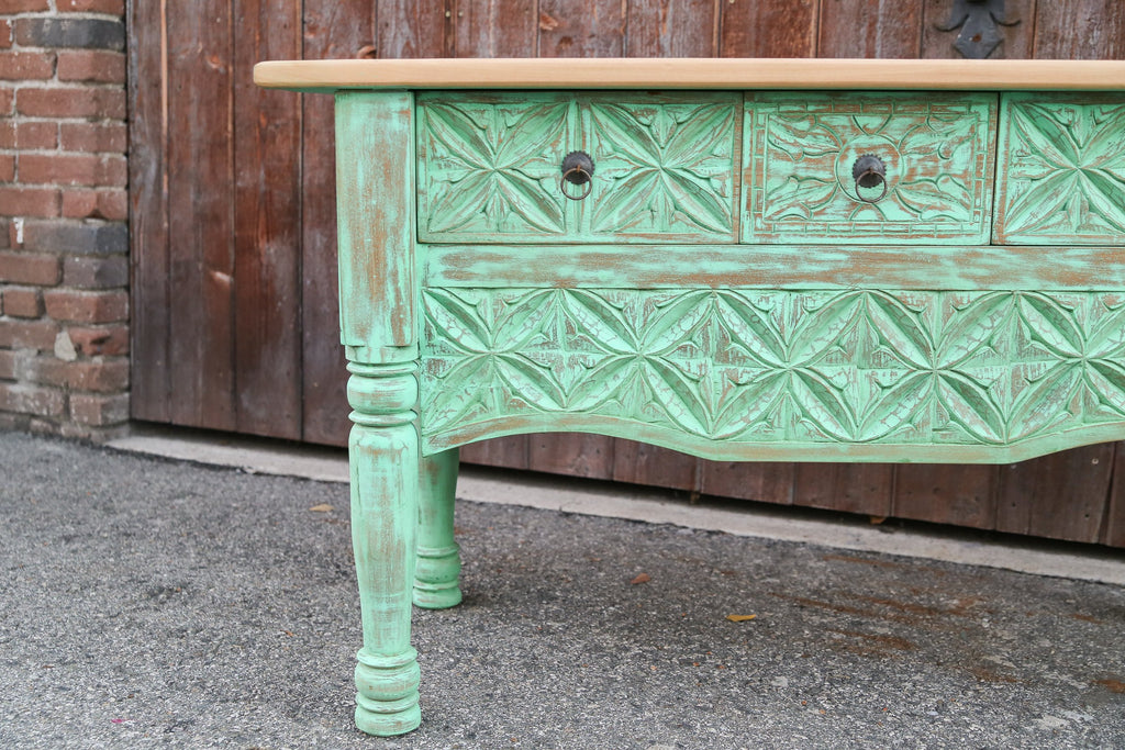 Carved Nahuala Sea Green Console