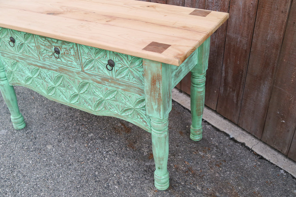 Carved Nahuala Sea Green Console