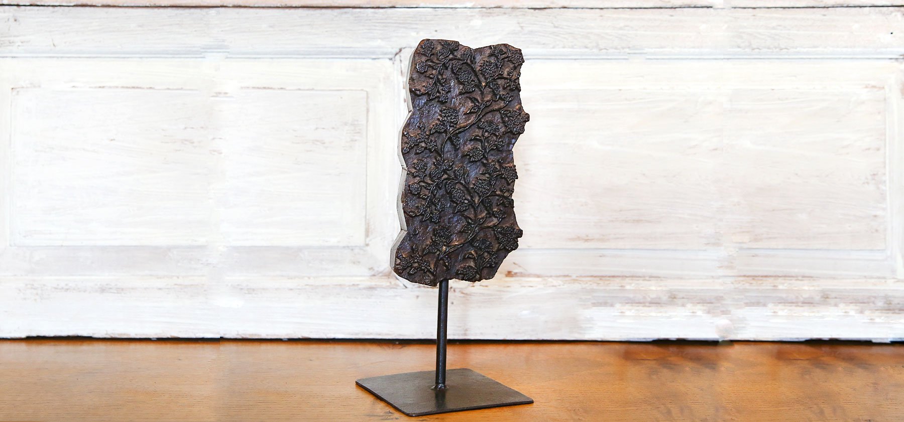 Foliage Carved Block Print on Metal Stand