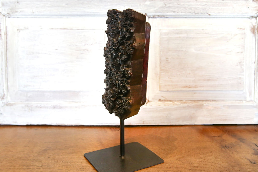 Foliage Carved Block Print on Metal Stand