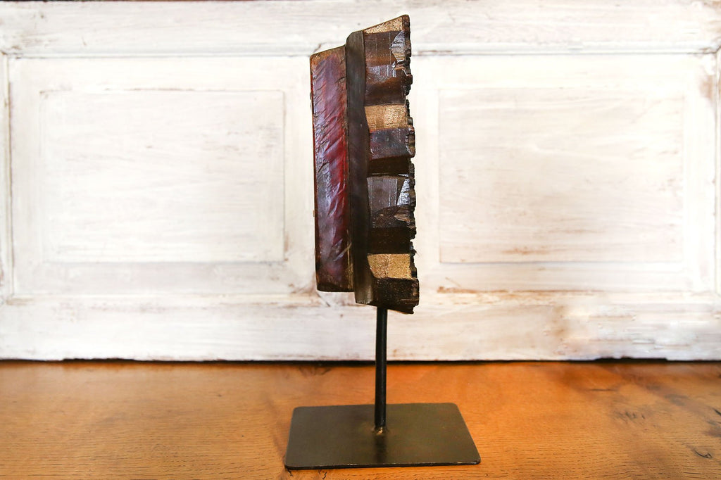 Foliage Carved Block Print on Metal Stand