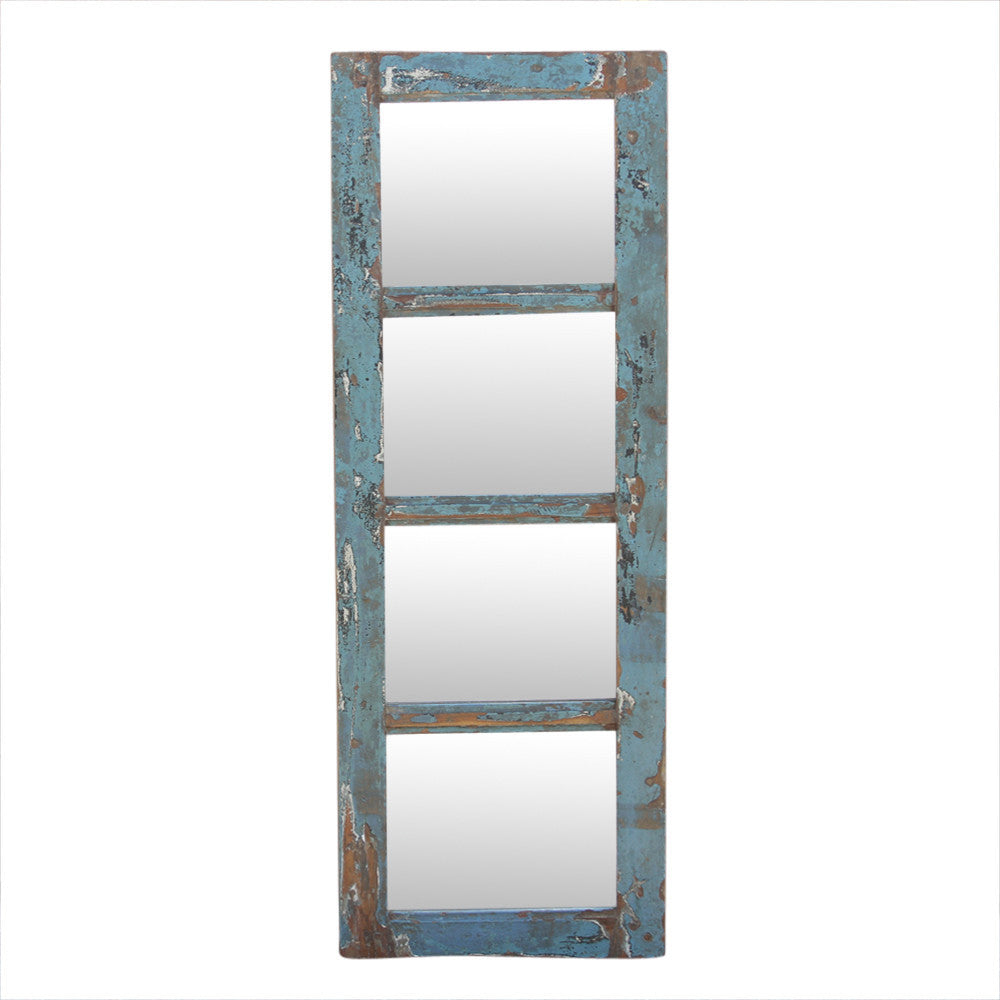 Distressed Blue Paneled Mirror