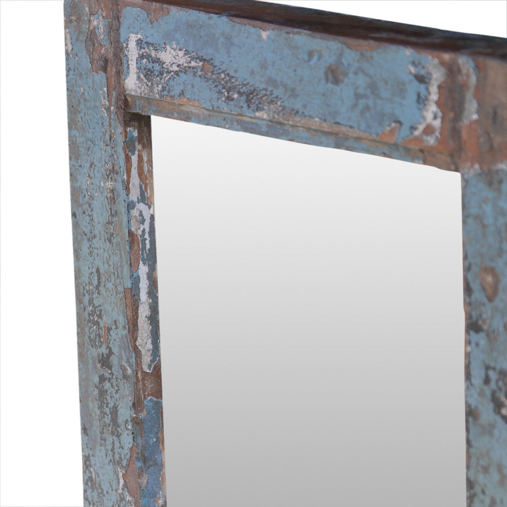 Distressed Blue Paneled Mirror