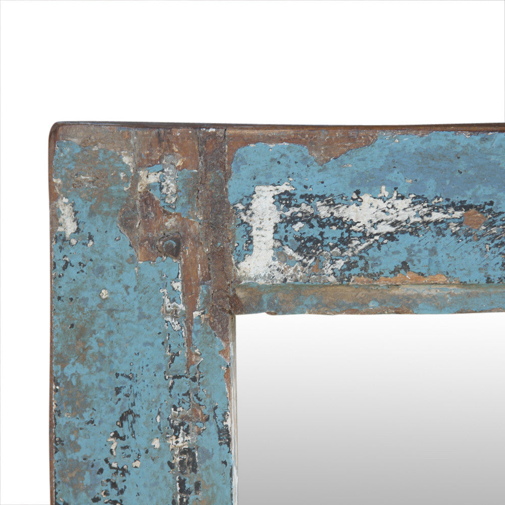 Distressed Blue Paneled Mirror