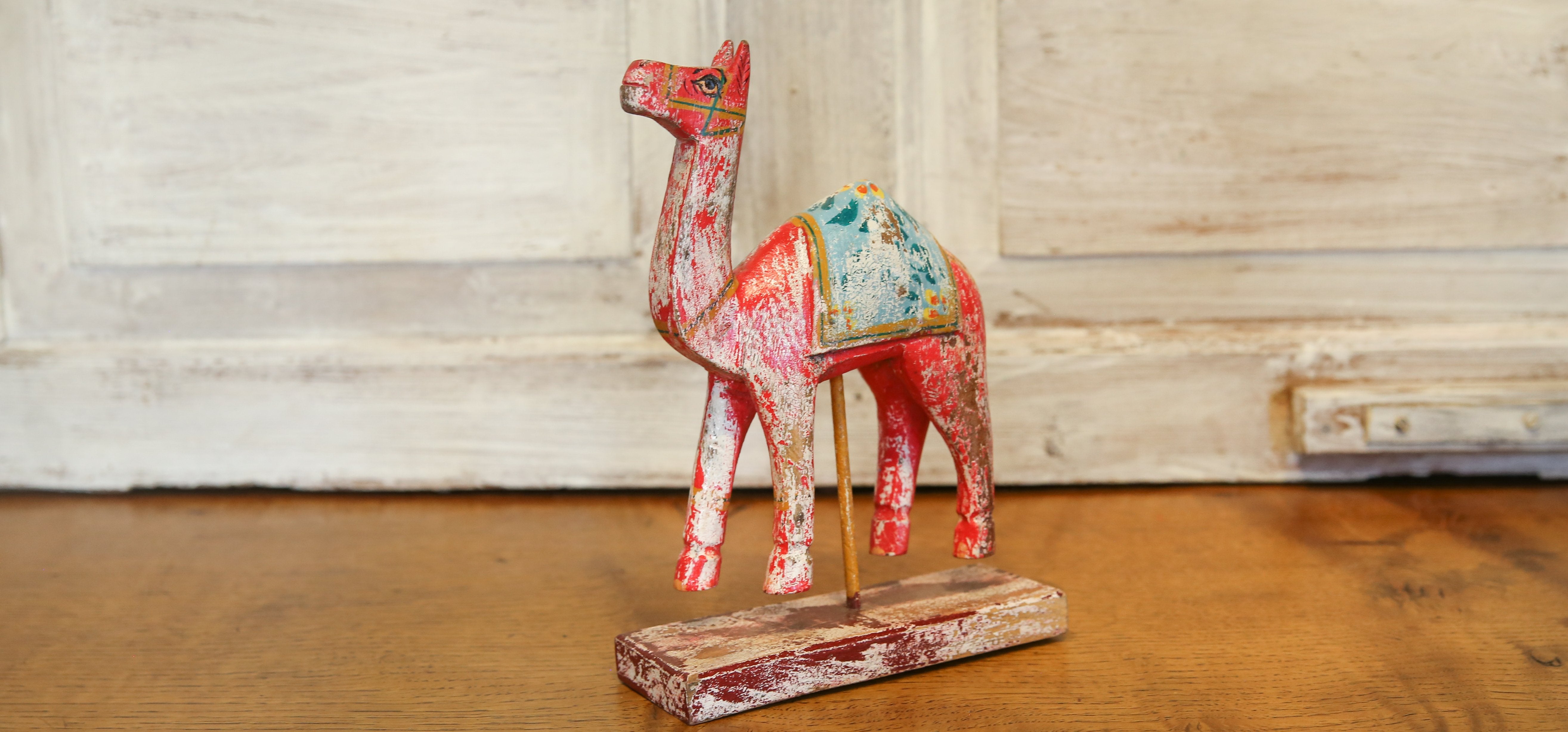 Antique Red Decorative Painted Wood Camel