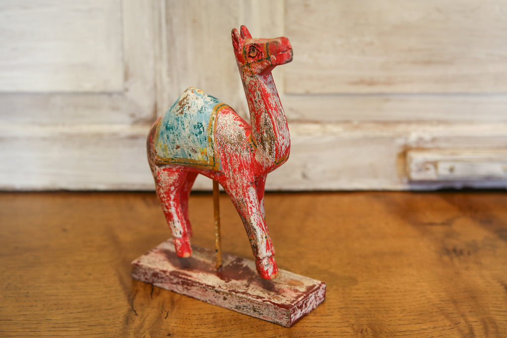 Antique Red Decorative Painted Wood Camel
