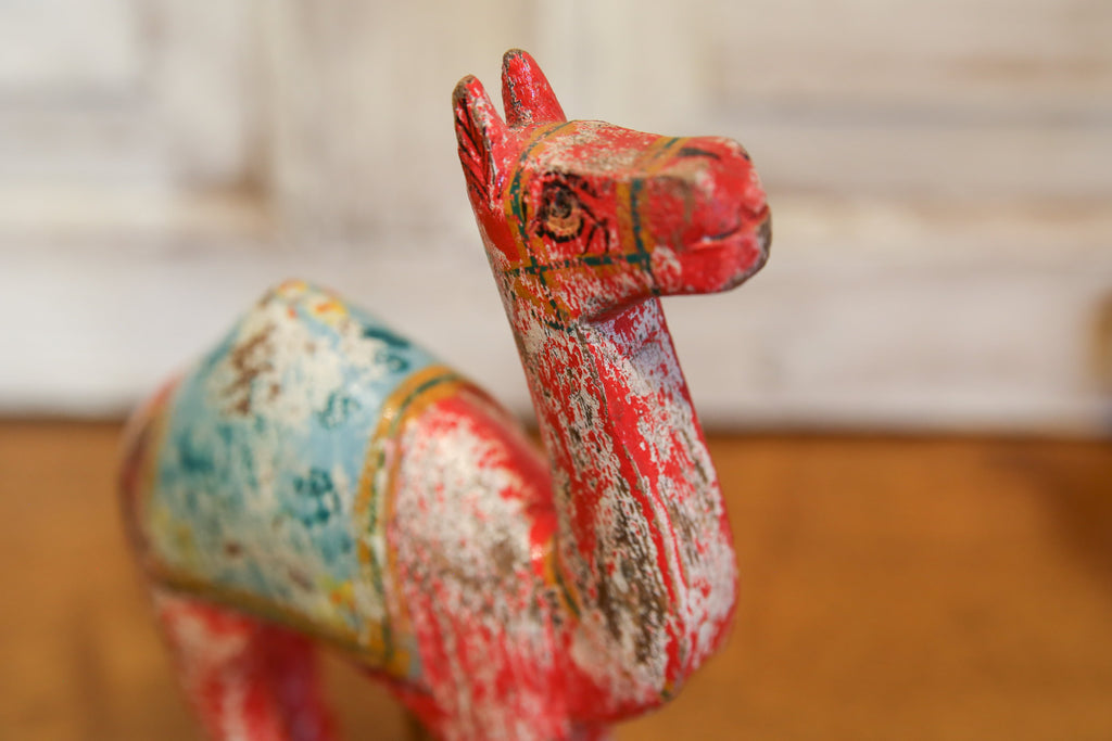Antique Red Decorative Painted Wood Camel