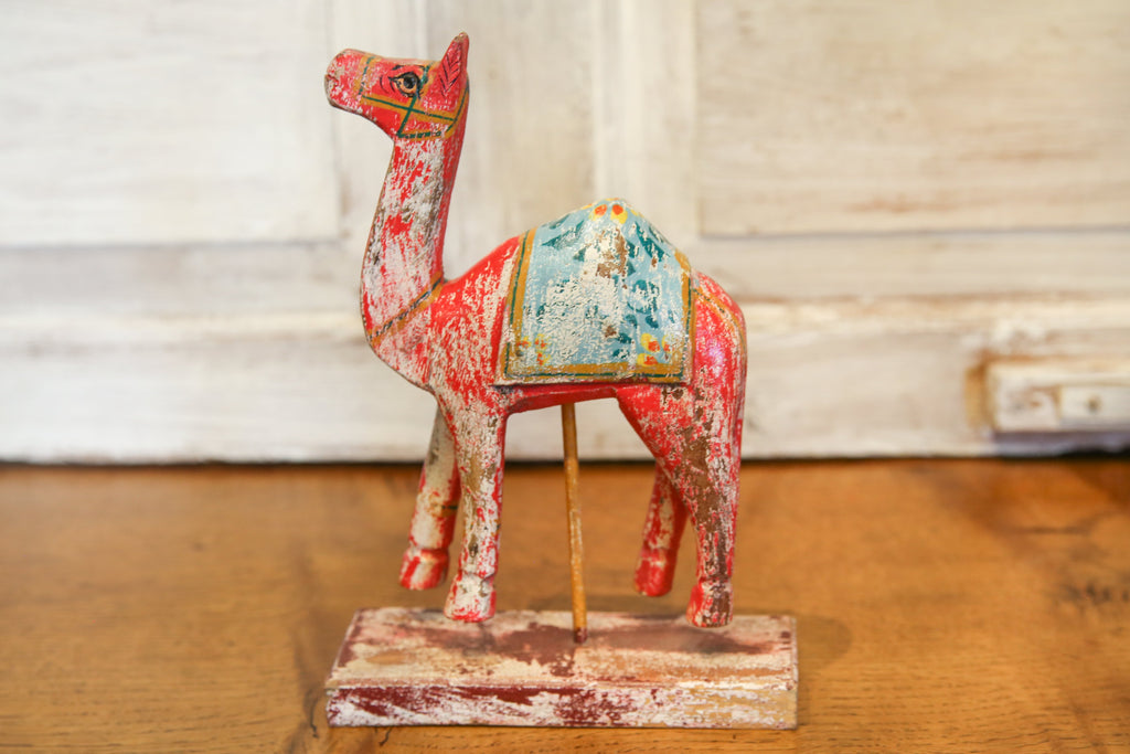 Antique Red Decorative Painted Wood Camel