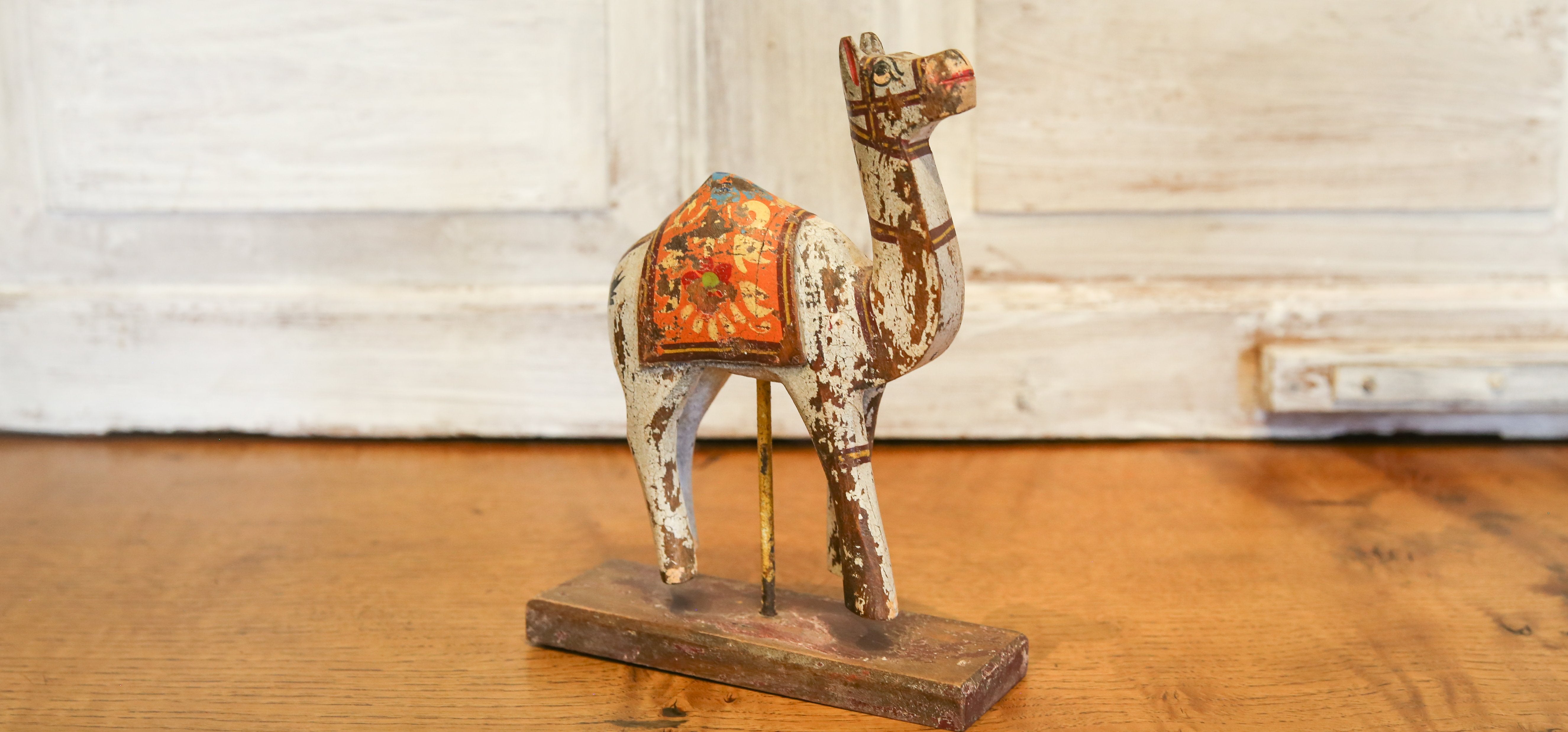 Antique White Decorative Painted Wood Camel