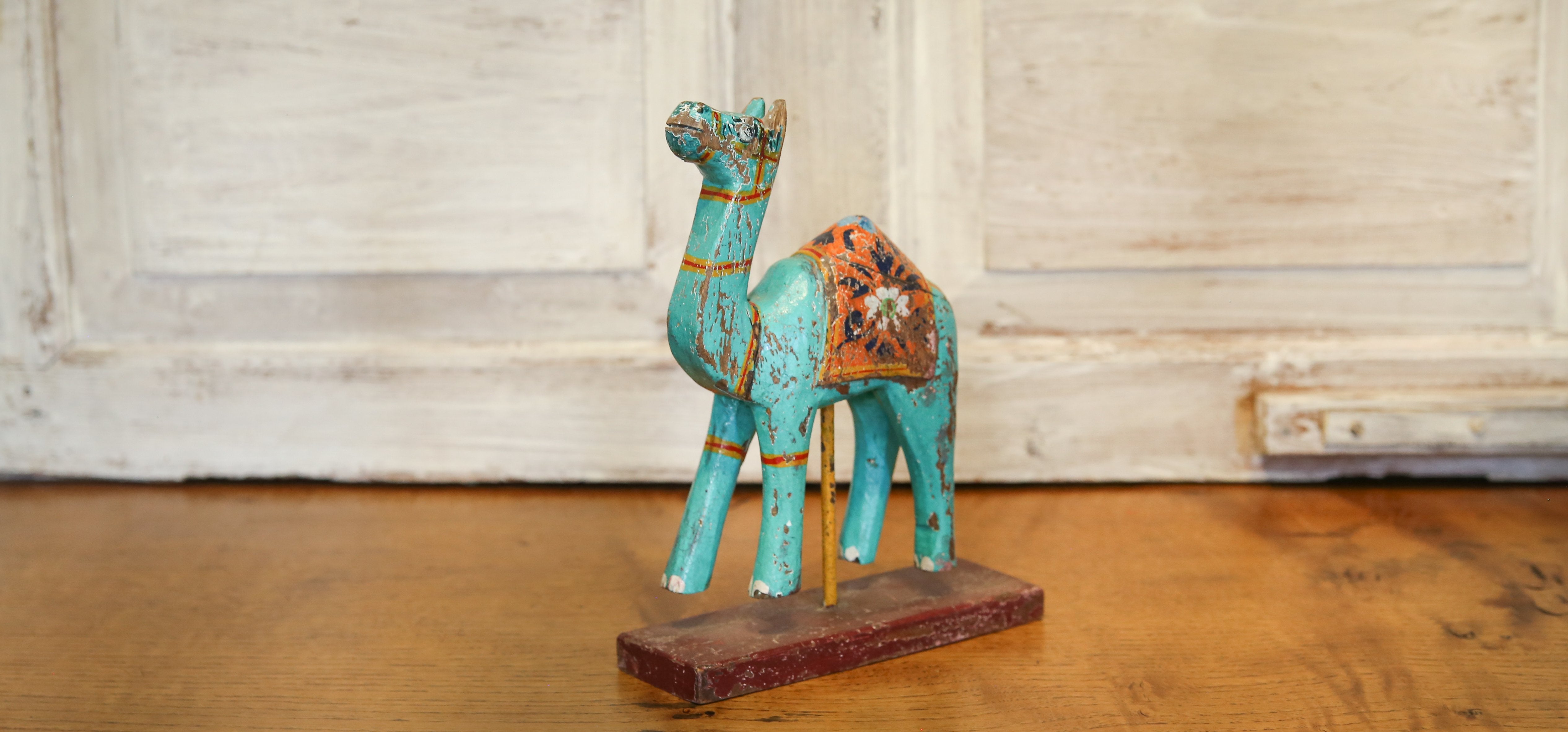 Turquoise Decorative Painted Wood Camel