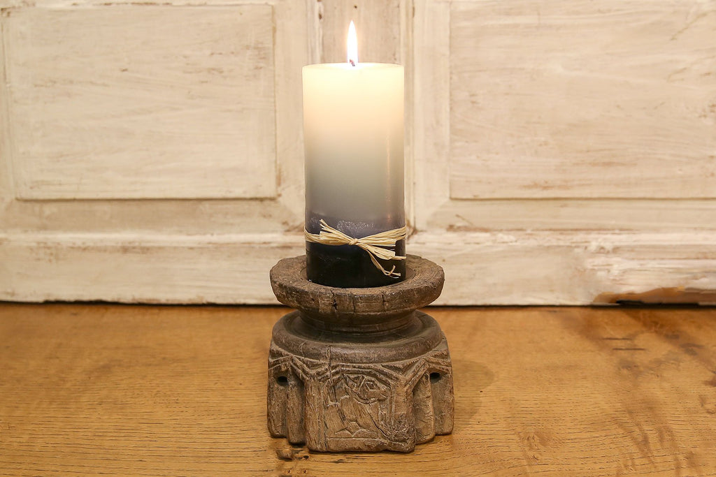 Aged Carved Bijani Candleholder