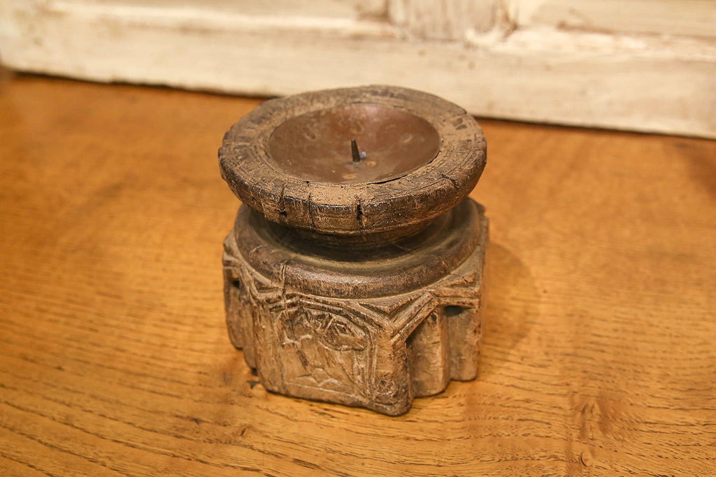 Aged Carved Bijani Candleholder