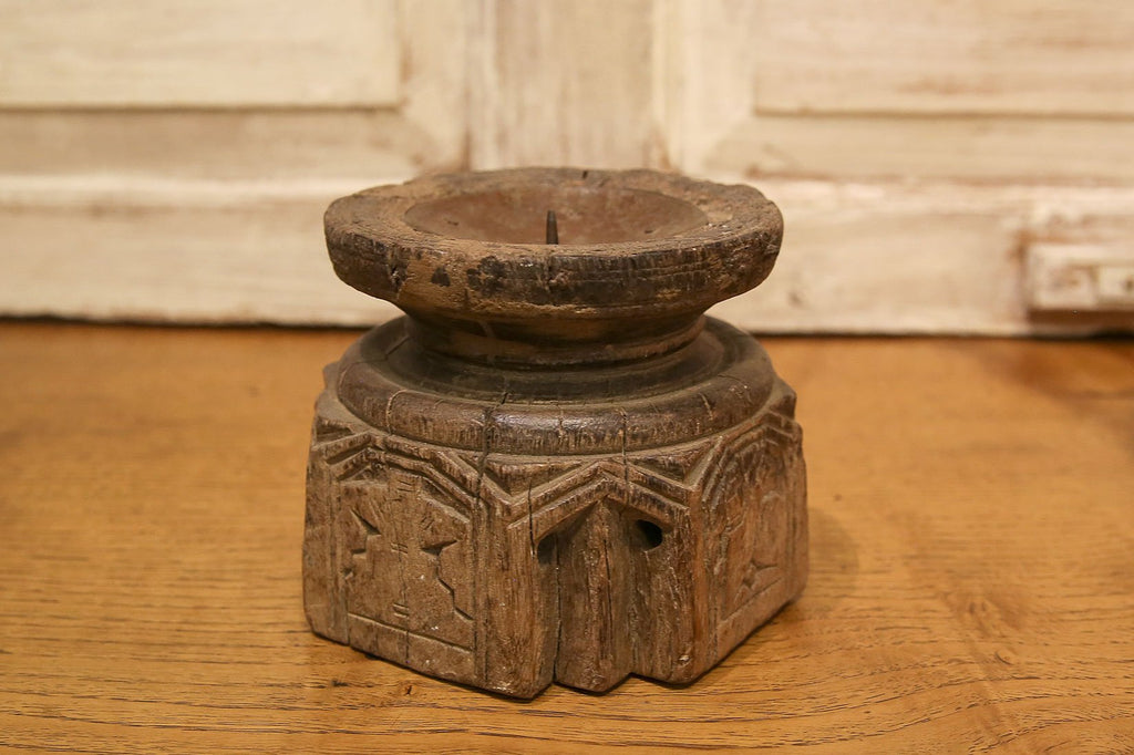 Aged Carved Bijani Candleholder