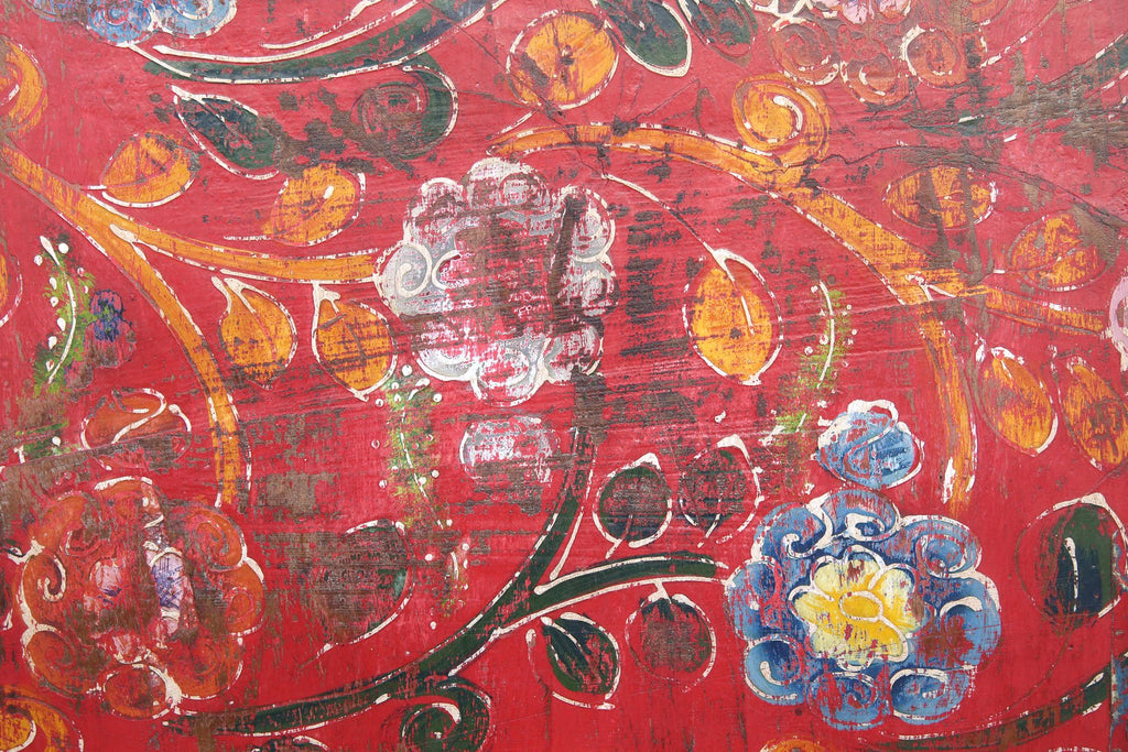 Antique Samye Tibetan Red Floral Door