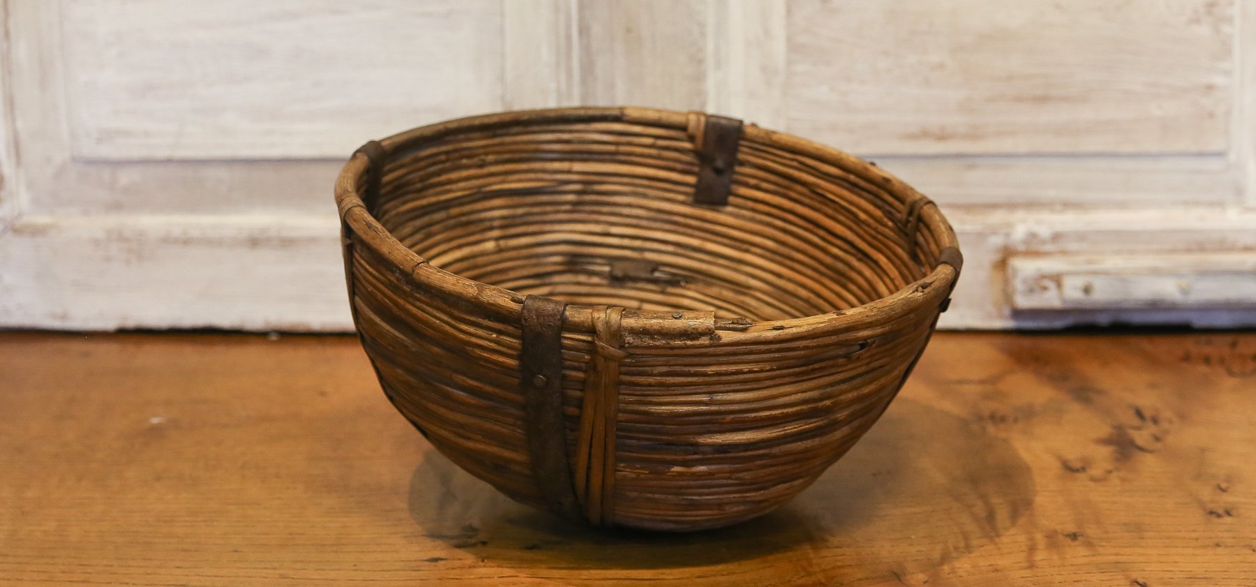 Metal Strapped Farmhouse Rounded Basket
