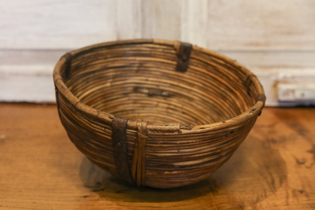 Metal Strapped Farmhouse Rounded Basket