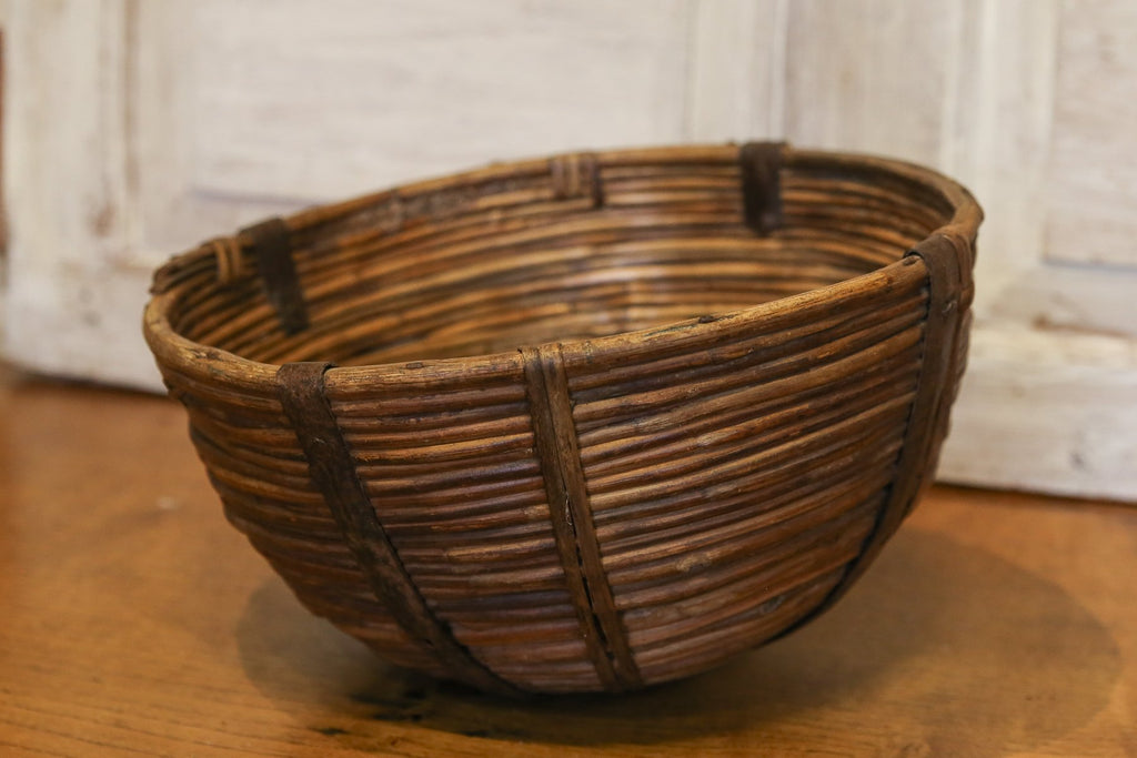 Metal Strapped Farmhouse Rounded Basket