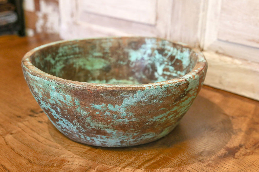 Antique Teal Dough Bowl