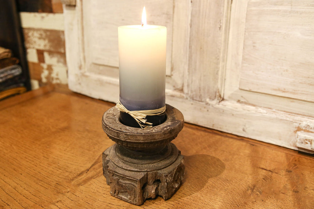 Antique Carved Bijani Candleholder