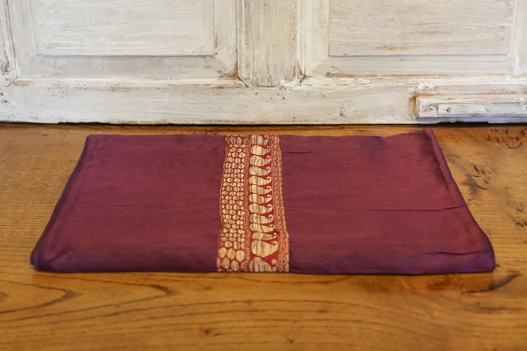 Gold Border Plum Beaded Heritage Silk Runner