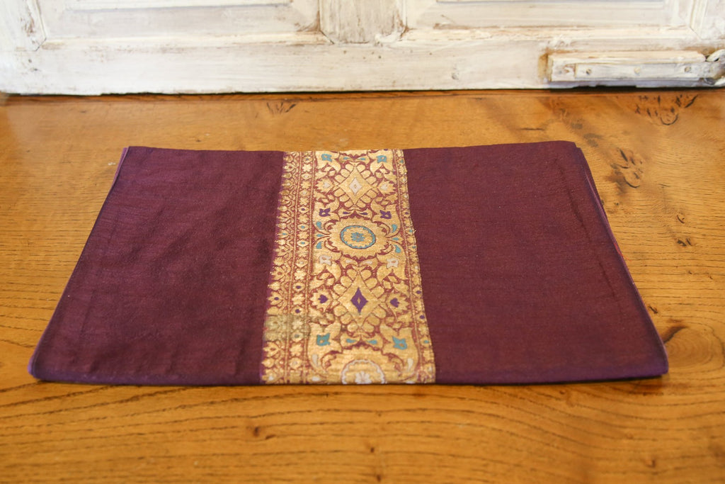 Gold Trim Plum Beaded Heritage Silk Runner