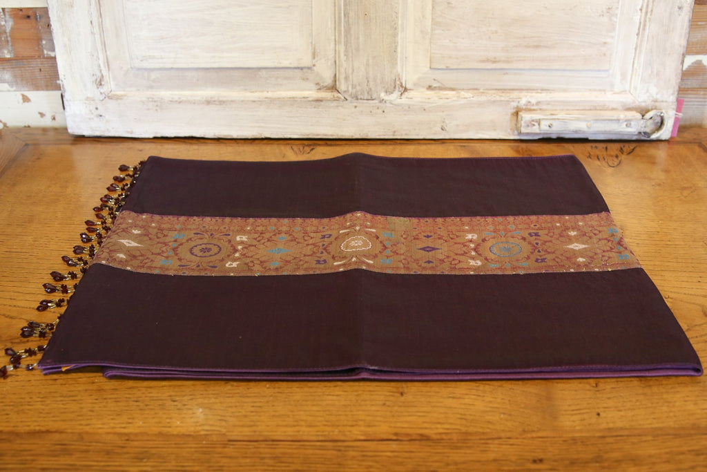 Gold Trim Plum Beaded Heritage Silk Runner