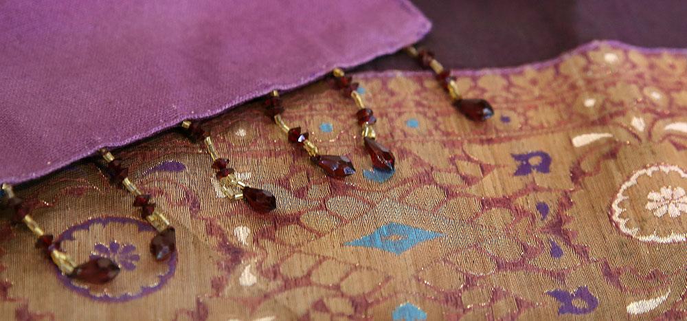 Gold Trim Plum Beaded Heritage Silk Runner