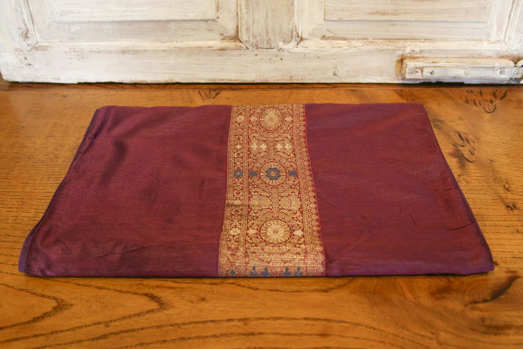 Golden Border Plum Beaded Heritage Silk Runner