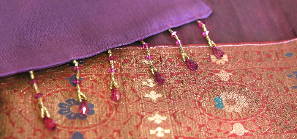 Golden Border Plum Beaded Heritage Silk Runner