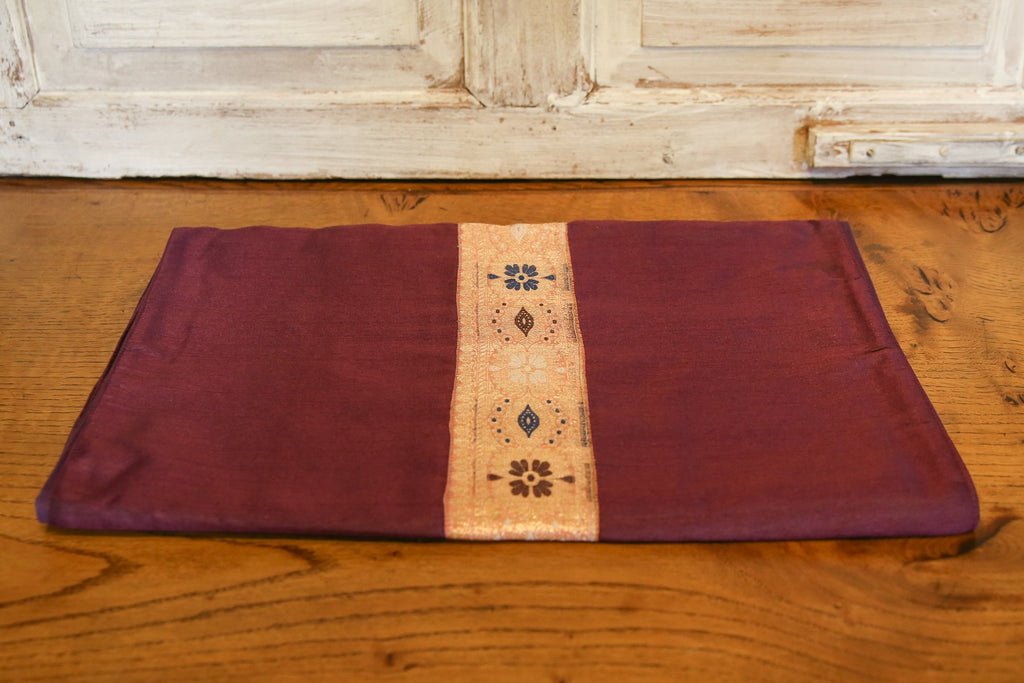 Peach Border Plum Beaded Heritage Silk Runner