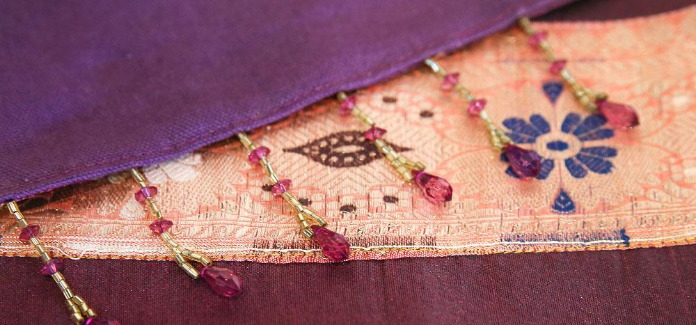 Alluring Peach Gold & Plum Beaded Heritage Silk Runner