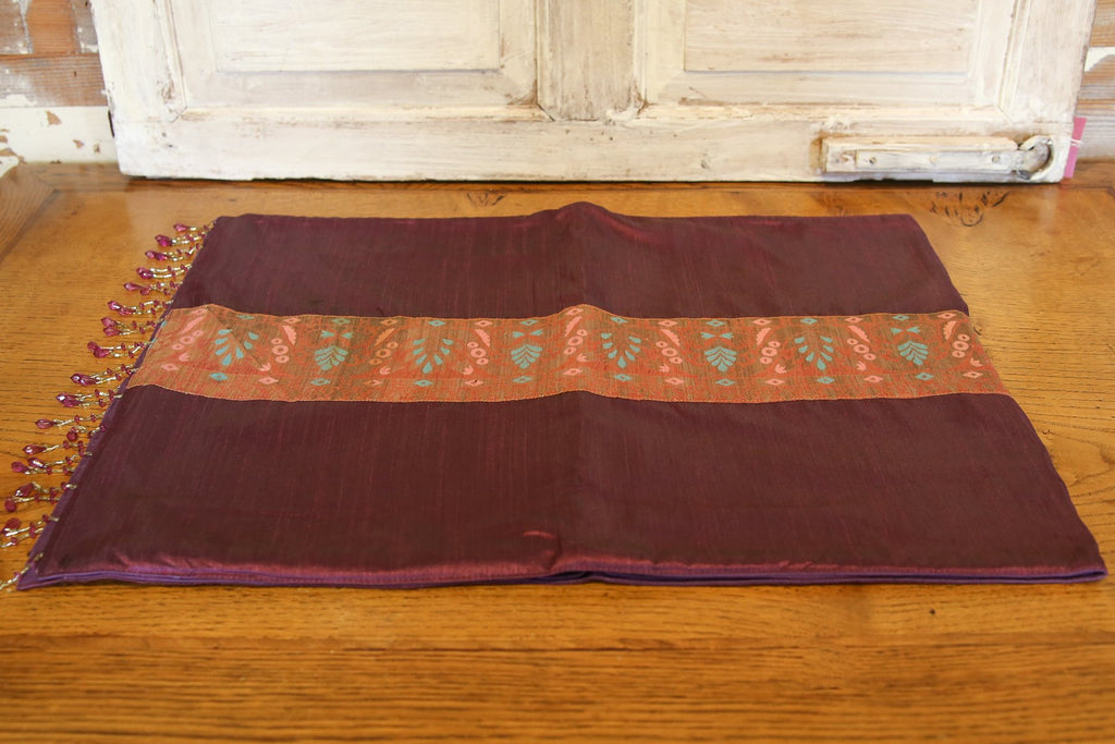 Majestic Gold & Plum Beaded Heritage Silk Runner