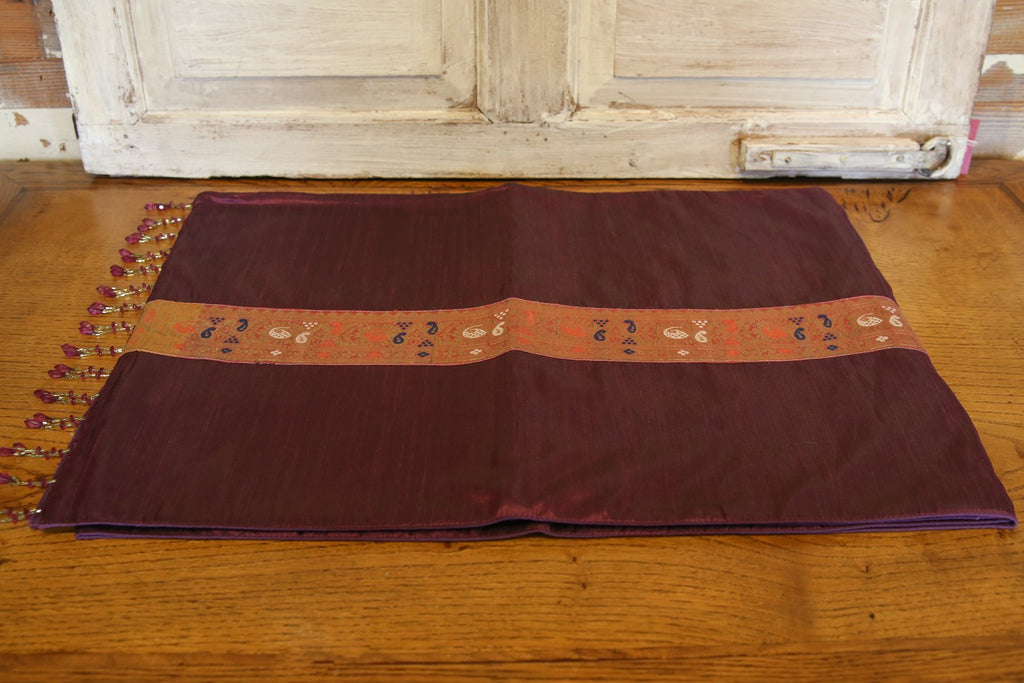 Graceful Gold & Plum Beaded Heritage Silk Runner