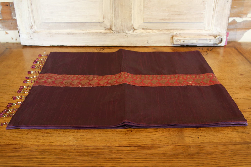 Decorative Gold & Plum Beaded Heritage Silk Runner