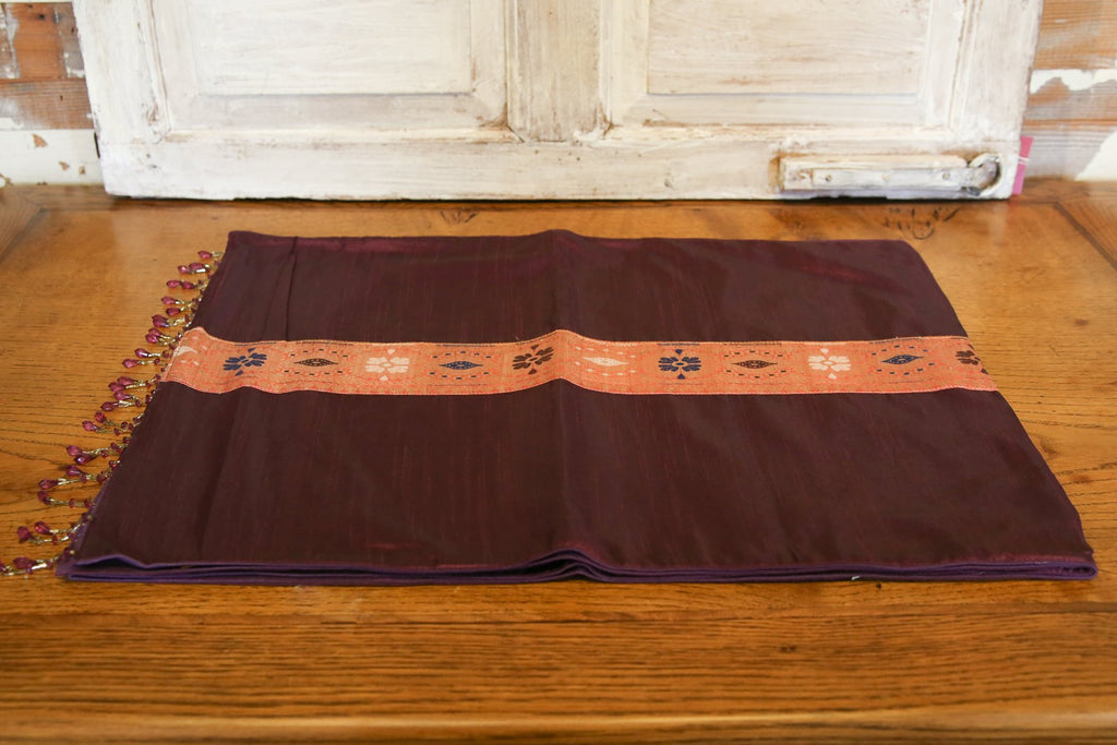 Peach Gold & Plum Beaded Heritage Silk Runner