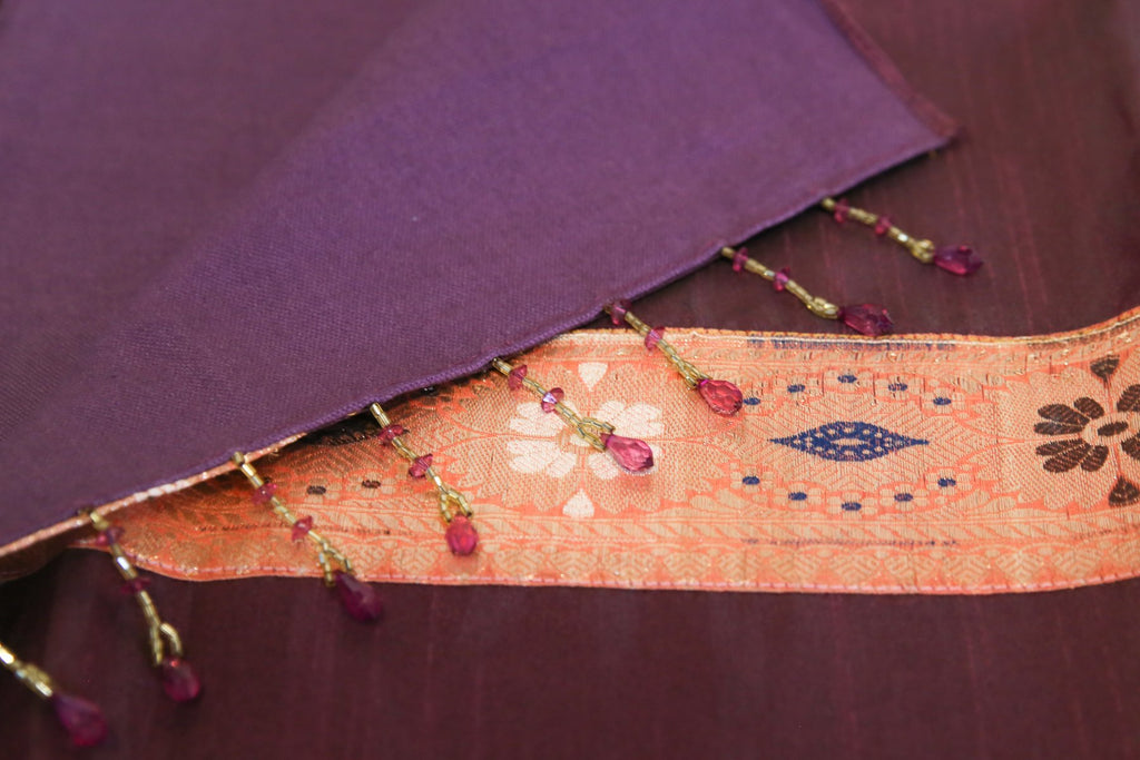 Peach Gold & Plum Beaded Heritage Silk Runner