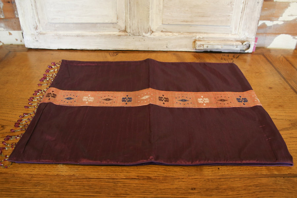 Alluring Peach Gold & Plum Beaded Heritage Silk Runner