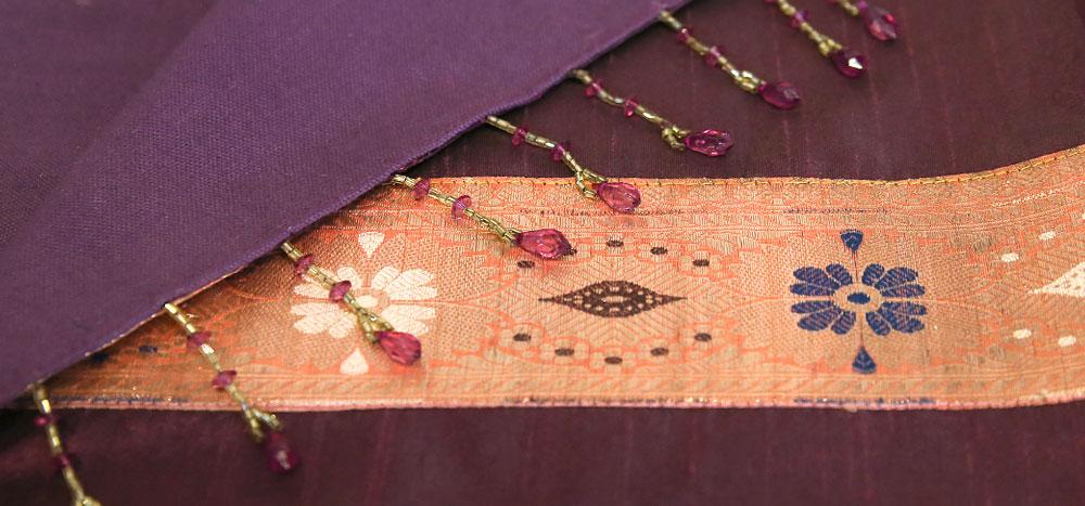 Peach Border Plum Beaded Heritage Silk Runner