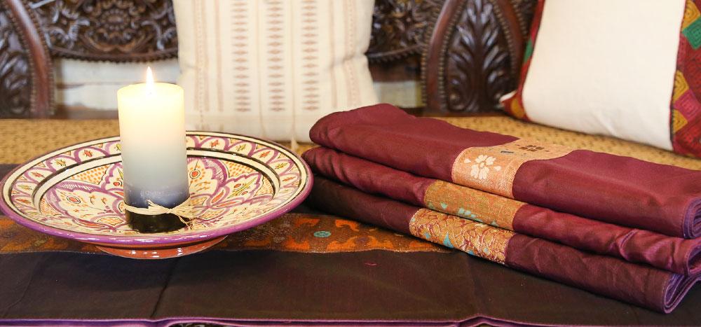 Peach Gold & Plum Beaded Heritage Silk Runner